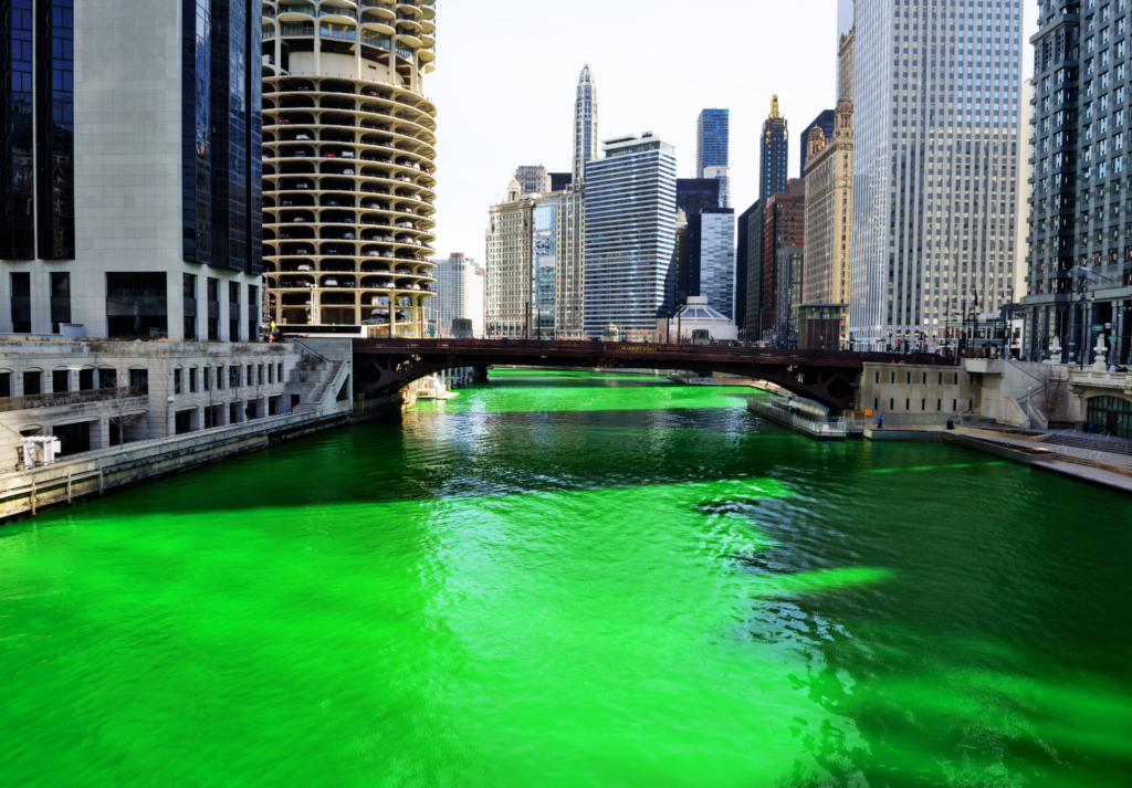A river dyed green in Chicago, Illinois
