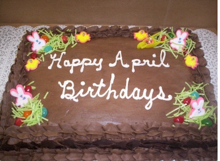 Happy April Birthdays chocolate cake