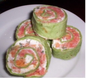Example of salmon cream cheese pinwheels