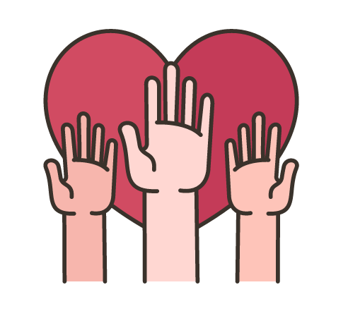 Graphic of hands raised in front of a heart