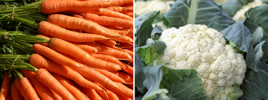 Left: Many carrots
Right: Cauliflowers 
