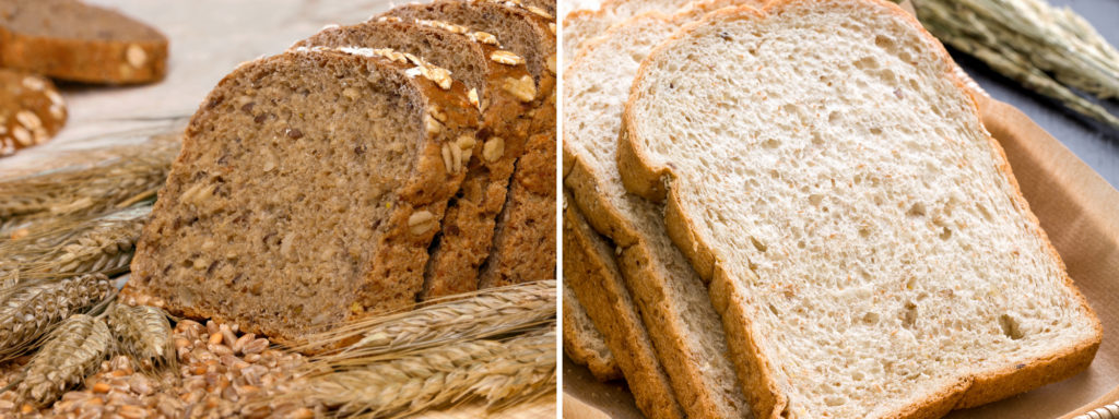 Left: Whole grain bread, sliced
Right: Bread, sliced